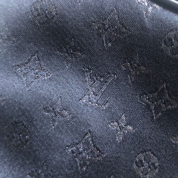 LOUIS VUITTON Small Black Satin and Leather Trim Monogram Boulogne Baguette - Picture 2 of 12